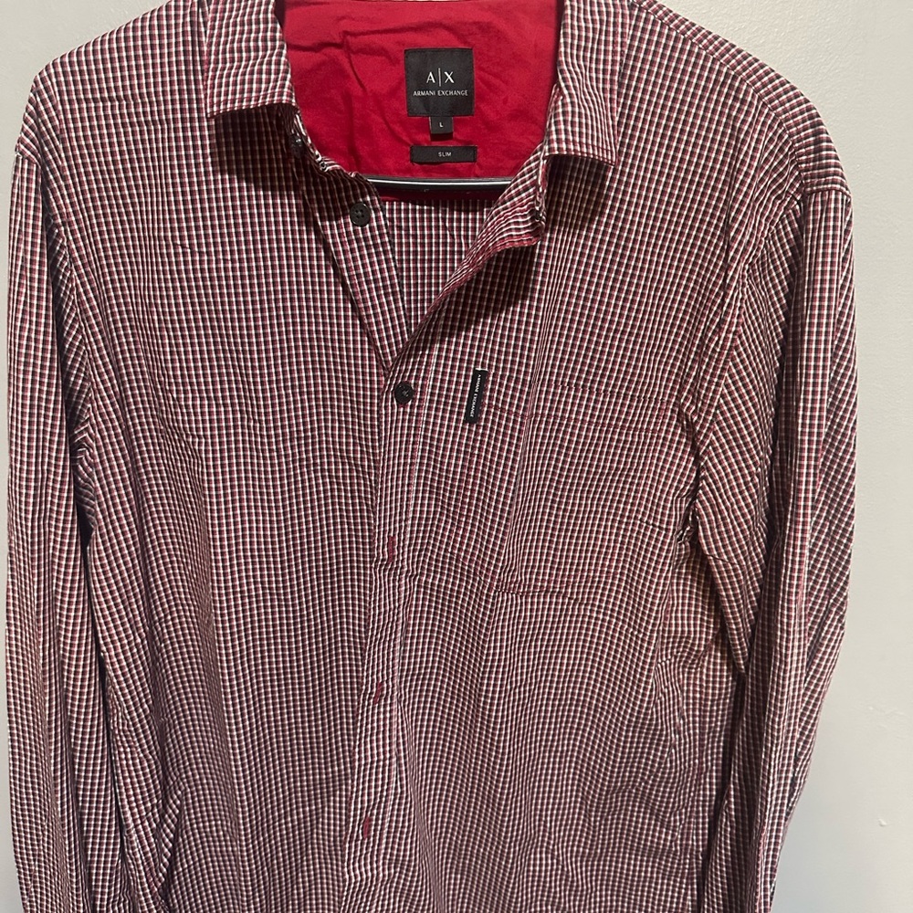 A/X Armani Exchange Red Checkered Men's Shirt Mens Large slim